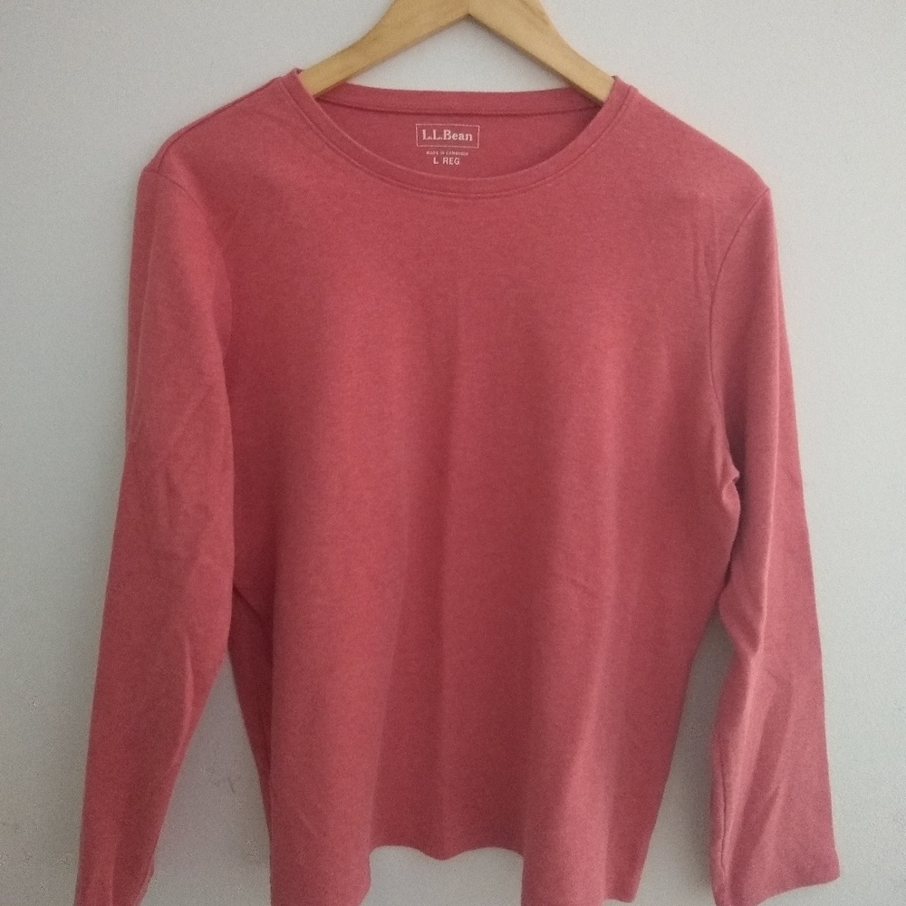 LL Bean pink women's long sleeve shirt size L